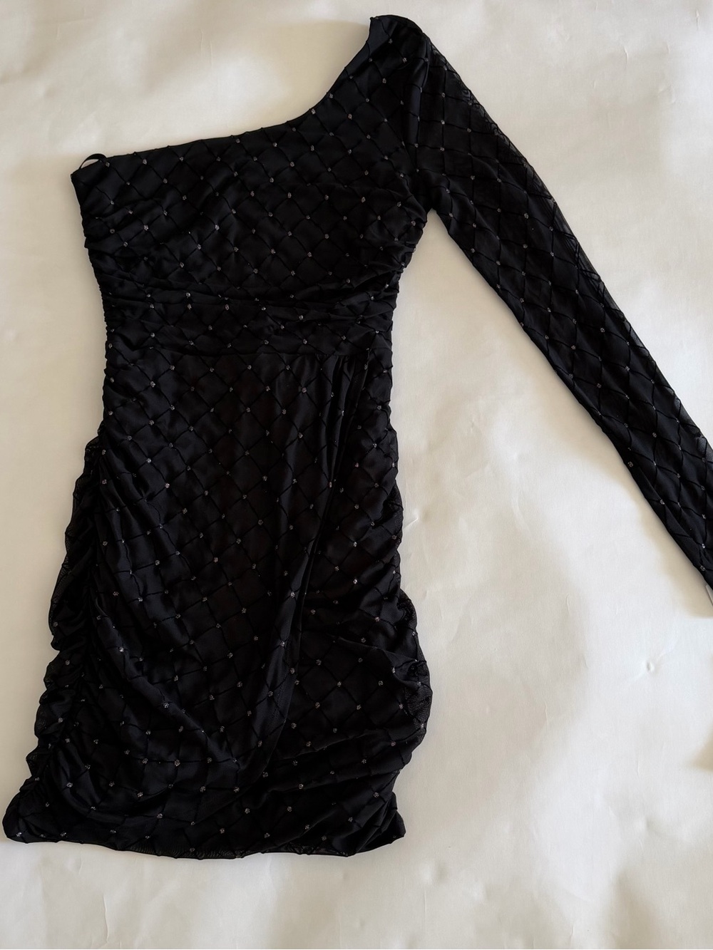 City Studio One-Shoulder Black Beaded Mini Dress
